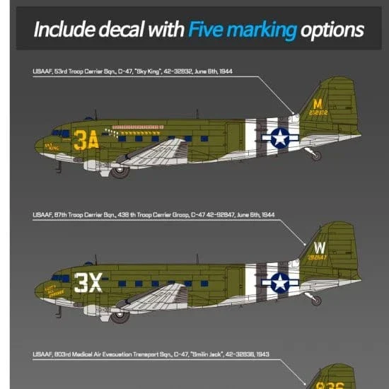Academy 1/144 USAAF C-47 Skytrain Plastic Model Kit - Image 2