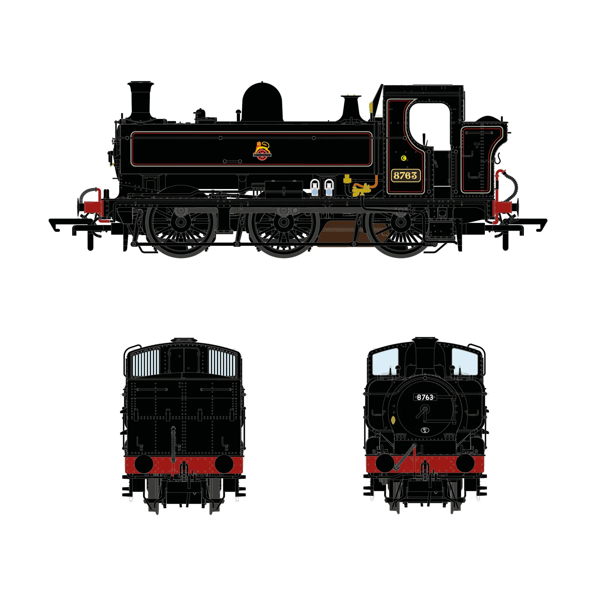 Accurascale OO Scale Class 8750 Pannier 0-6-0PT 8763 BR Lined Black Early Emblem - DC Loco - Image 3