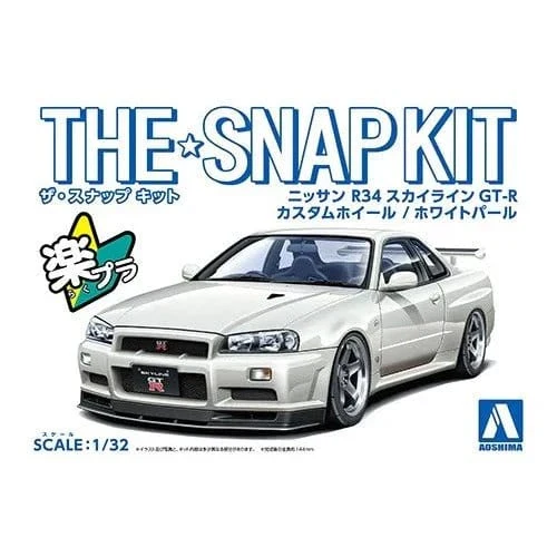 Aoshima 1/32 SNAP NISSAN R34 SKYLINE GT-R CUSTOM WHEEL (White Pearl) Kit
