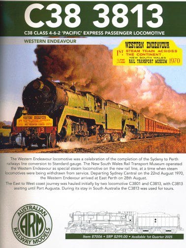 Australian Railway Models C38 Class 4-6-2 Pacific Express Passenger Locomotive [87006]** - Image 3