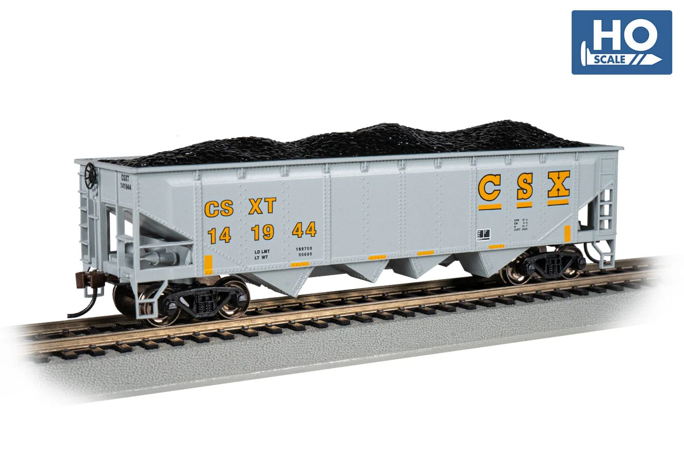 Bachmann 17615 HO 40ft Quad Hopper - Ready to Run - Silver Series(R) - CSX (gray, yellow)