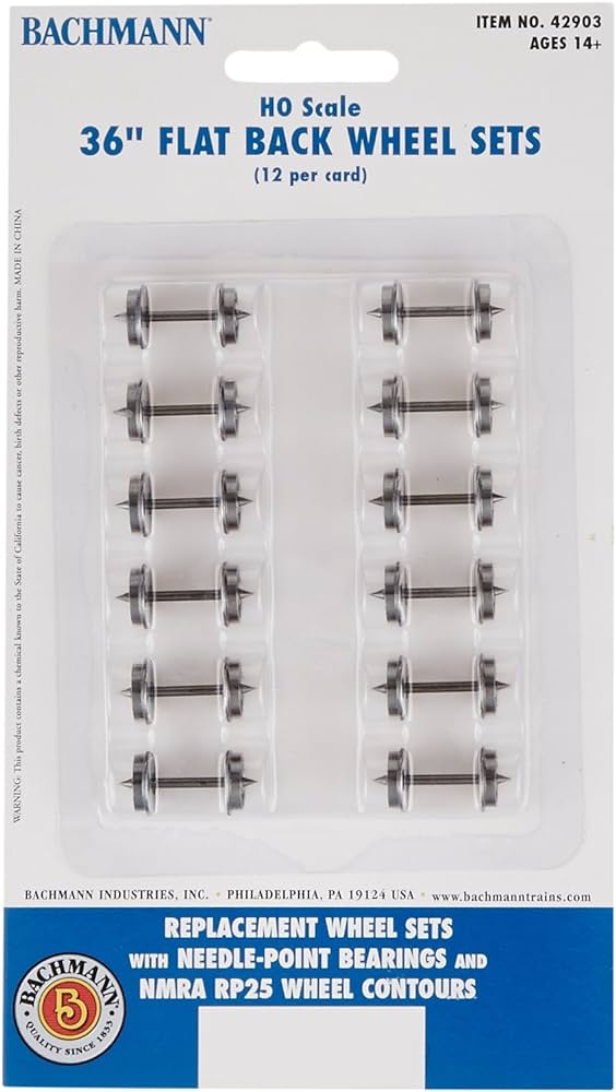 Bachmann 42903 HO Scale 36inch Flat Back Wheel Sets (12 Per Card)