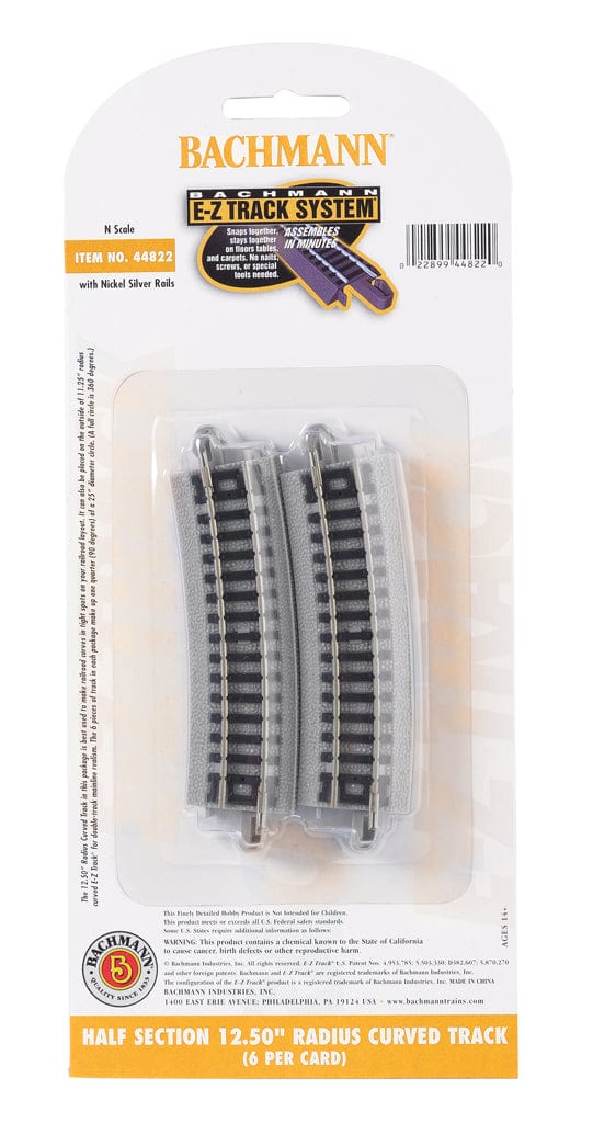 Bachmann 44822 N Half Section 12.50inch Radius Curved Track (6pcs)**