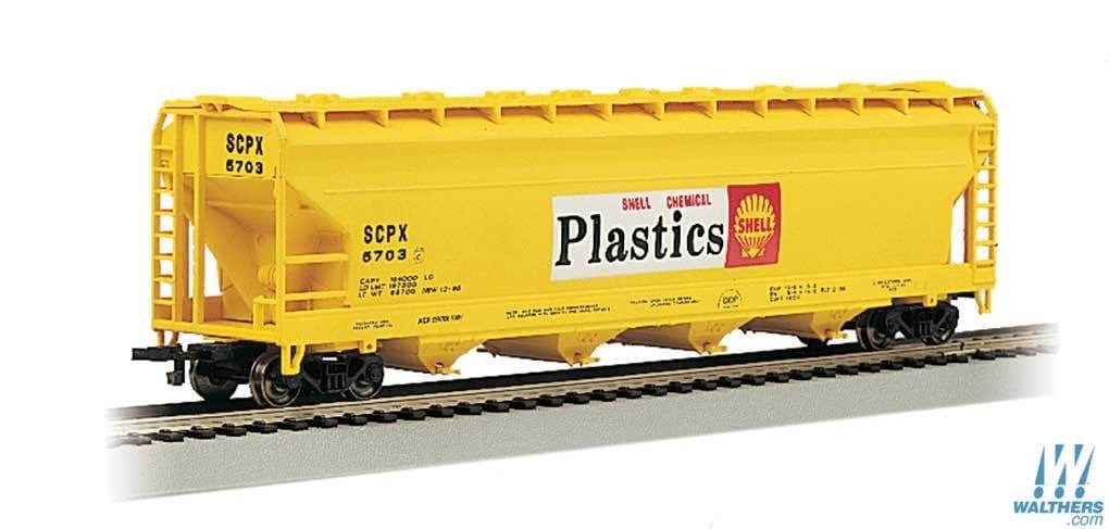 Bachmann HO 56ft ACF Center-Flow Covered Hopper Silver Series(R) Shell Oil Company Chemical Plastics SCPX