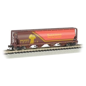 Bachmann N Canadian Cylindrical 4-Bay Grain Hopper - Ready to Run - Silver Series(R) - Saskatchewan Grain Car Corp. (orange, brown, yellow)