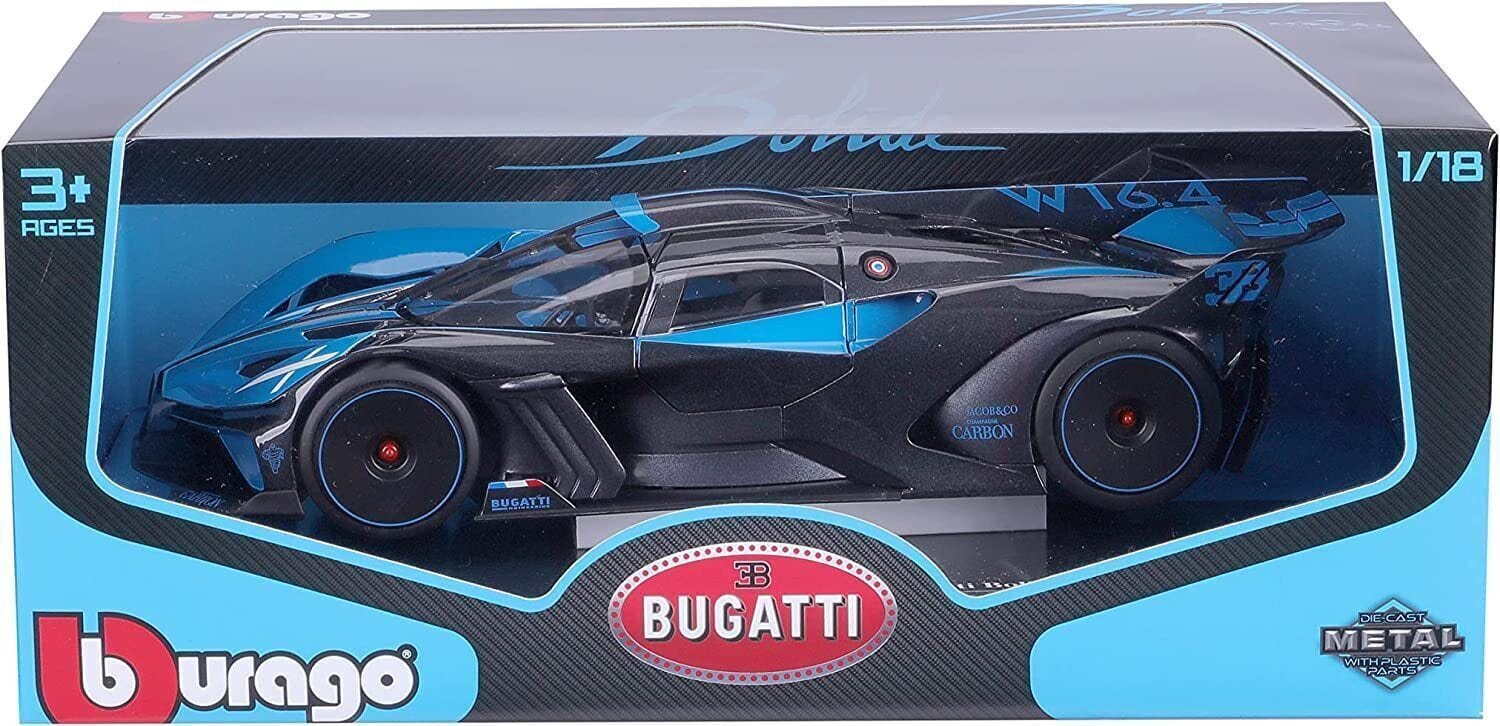 Bburago 1/18 2022 Bugatti Bolide Blue & Black Diecast Model - Image 3