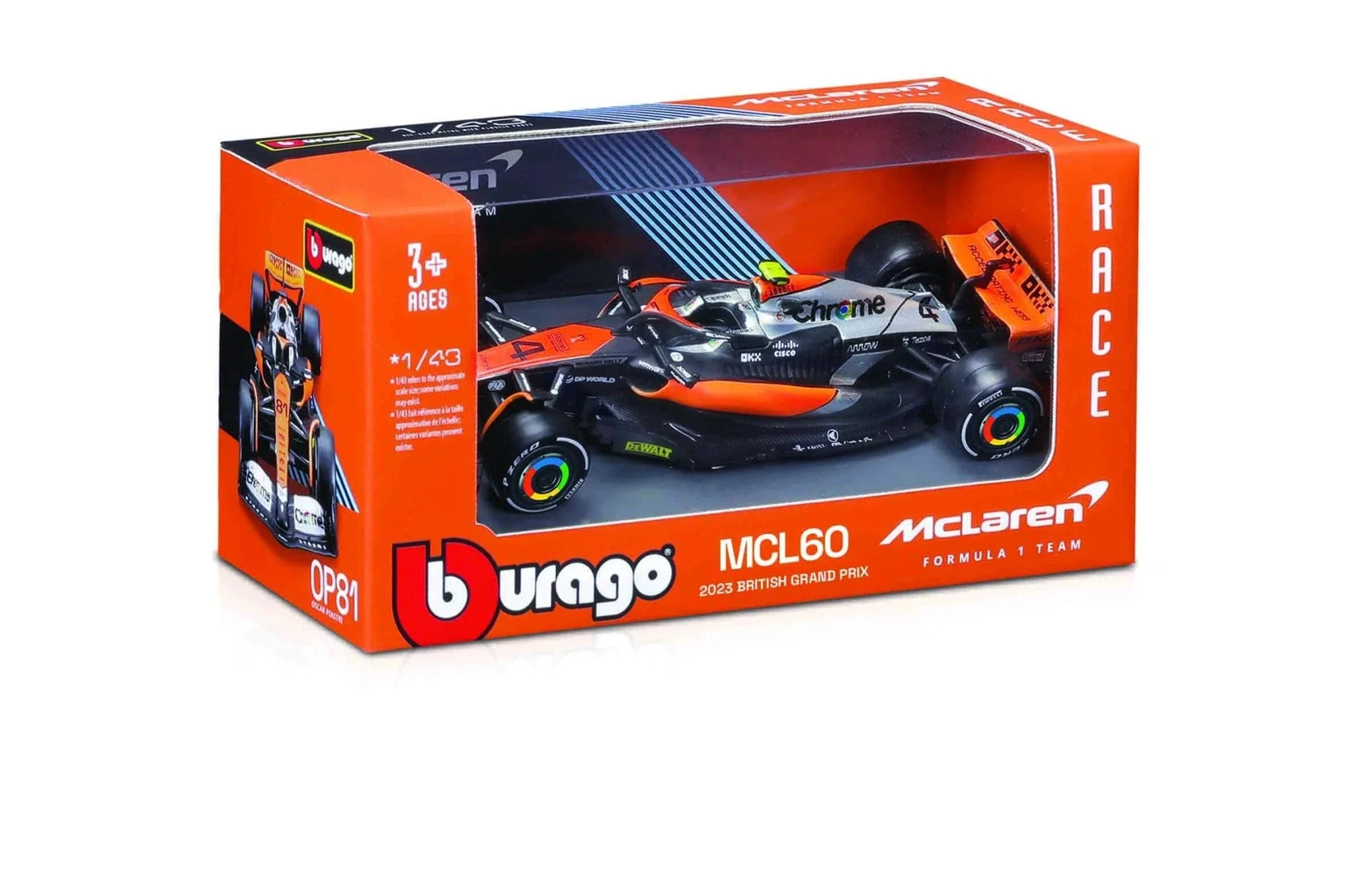 Bburago 1/43 2023 F-1 McLaren MCL60 #81 Piastri WB Diecast Model - Image 2