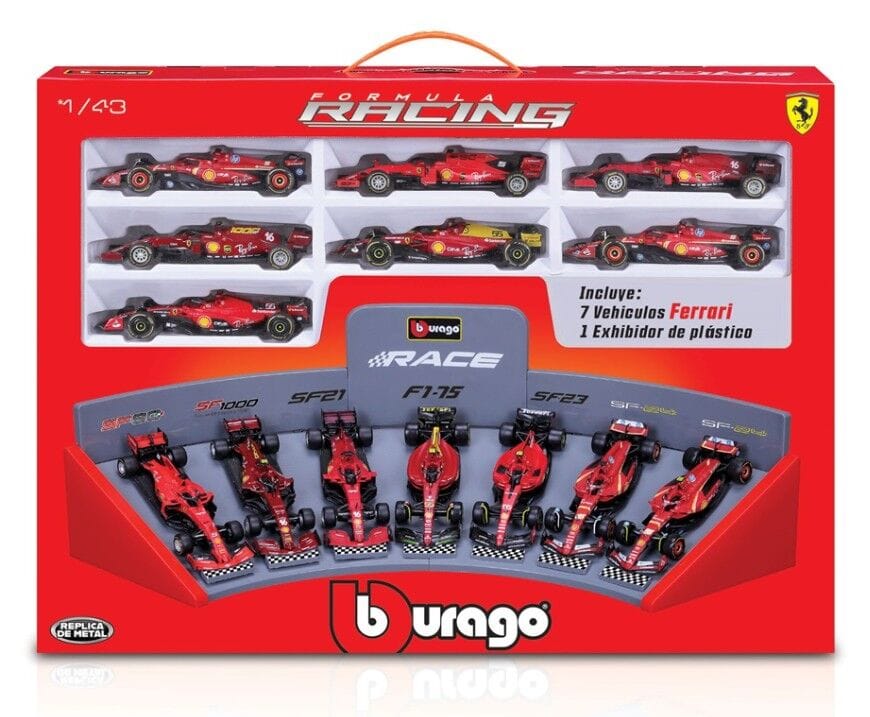 Bburago F1 1/43 Gift Set Scuderia Ferrari - 7 piece Collection & Display Stand