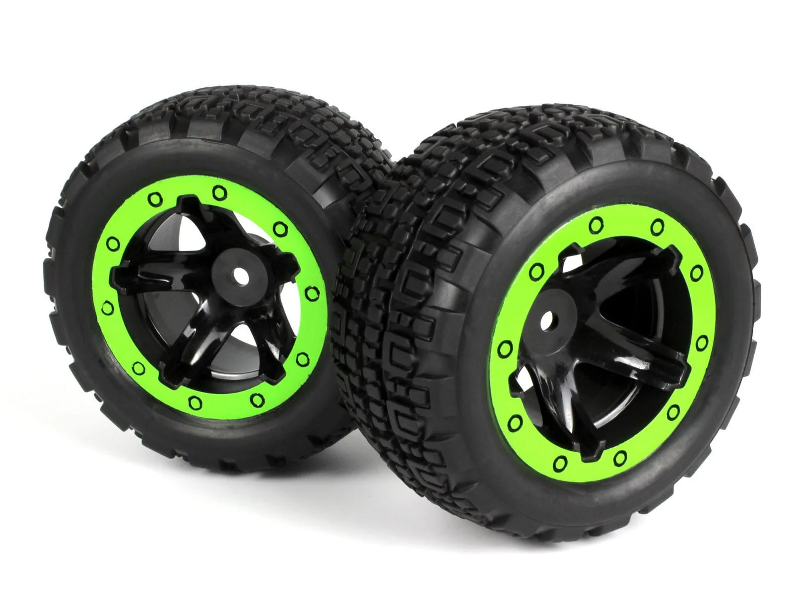 Blackzon 540094 Slyder ST Wheels/Tires Assembled - Black/Green (2pcs)