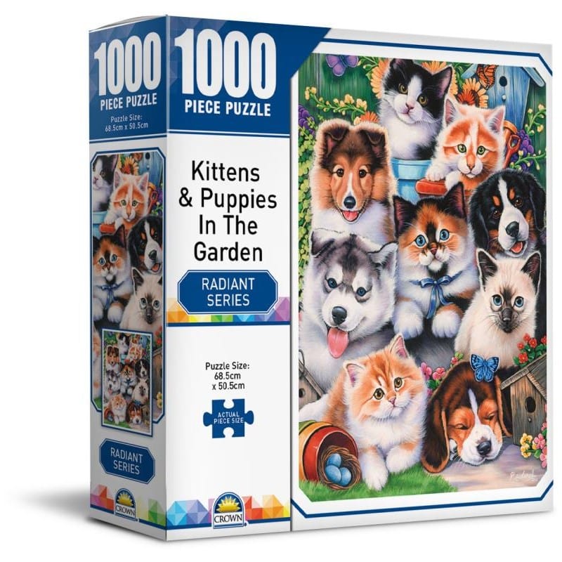Crown Radient Series Kitties and Puppies in the Garden 1000pc Puzzle**