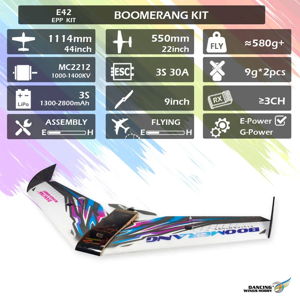 Dancing Wings 1.1m Boomerang Flying Wing Balsa RC Plane Kit (Motor,ESC,Servos Included) - Image 5