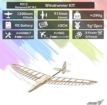 Dancing Wings 1.2m DLG Windrunner Balsa RC Plane Kit (Servos,Film Included) - Image 3
