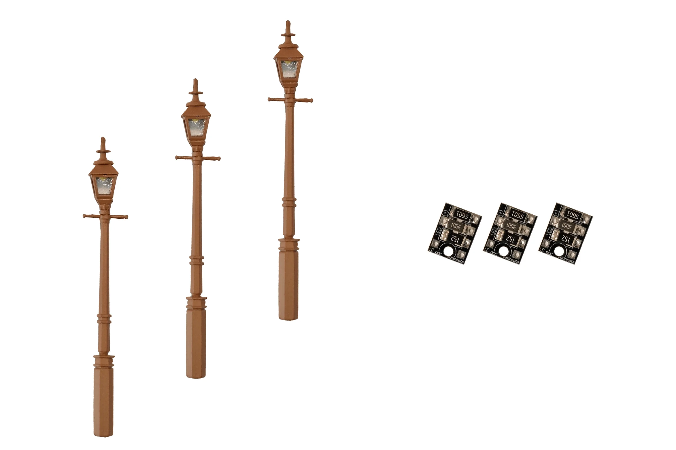 DCC Concepts 4mm Scale Gas Street/Platform Lamps - Brown (3 pack) - LML-GSBN