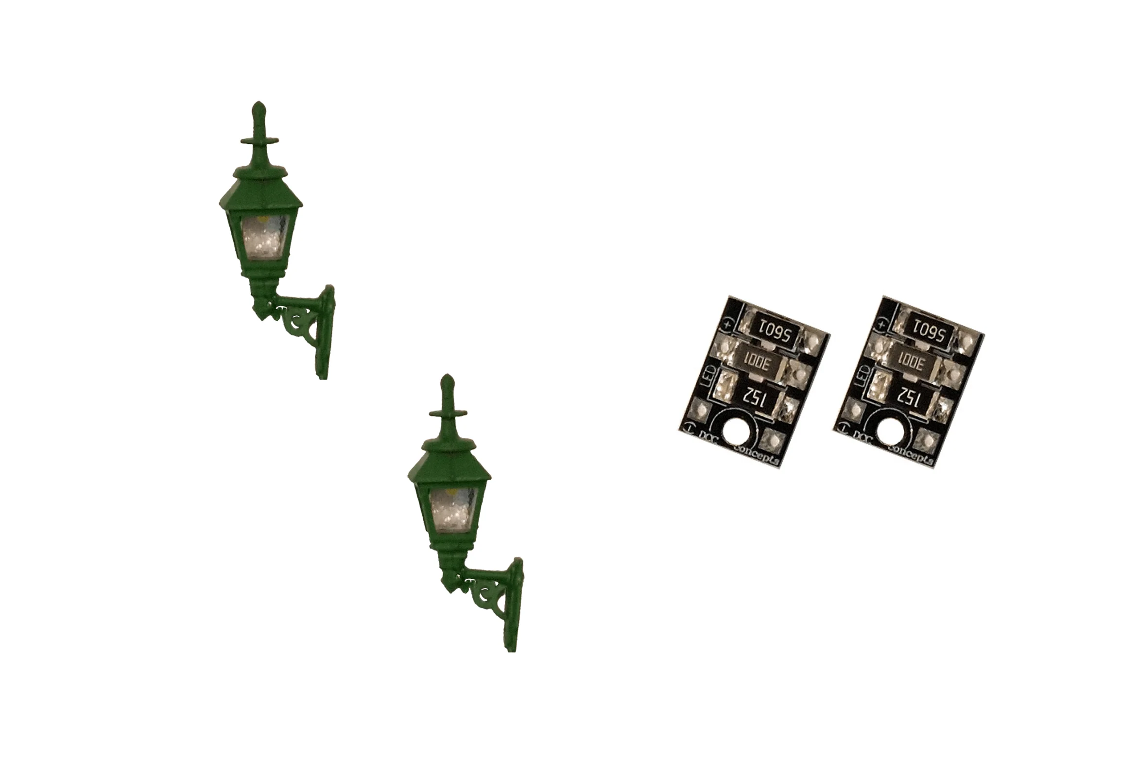 DCC Concepts 4mm Scale Gas Wall Lamps Green (2 pack) - LML-GWGR