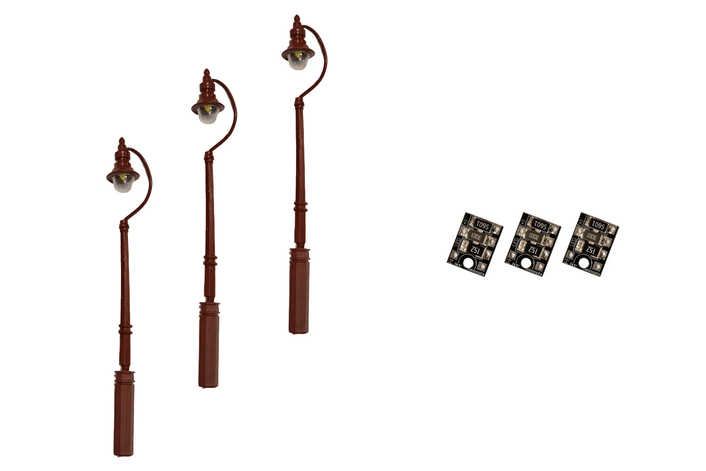 DCC Concepts 4mm Scale Swan-Neck Street/Platform Lamps - Maroon (3 pack) - LML-SSMR