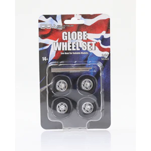 DDA 1/24 Globe Wheels w/Tyres & Axles - Suits Standard Models - Holden HQ & HJ - Ford XW & XY (4pcs)
