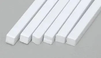 Evergreen 186 Styrene 14" Strips 3.2x3.2mm / .125x.125" (6pcs)