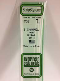 Evergreen 751 Styrene 14" Z Channel 1.5mm / .060" (4pcs)