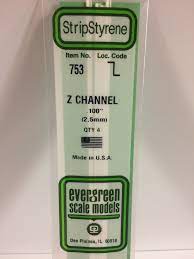 Evergreen 753 Styrene 14" Z Channel 2.5mm / .100" (4pcs)