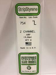 Evergreen 754 Styrene 14" Z Channel 3.2mm / .125" (3pcs)