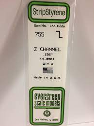 Evergreen 755 Styrene 14" Z Channel 4.0mm / .156" (3pcs)