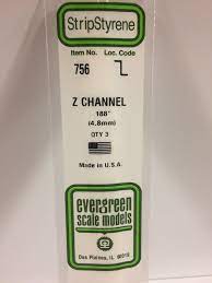 Evergreen 756 Styrene 14" Z Channel 4.8mm / .188" (3pcs)
