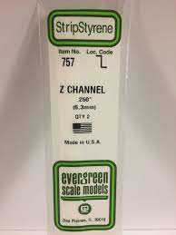 Evergreen 757 Styrene 14" Z Channel 6.3mm / .250" (2pcs)