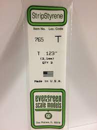 Evergreen 765 Styrene 14" T Profile 3.1mm / .123" (3pcs)