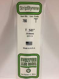 Evergreen 766 Styrene 14" T Profile 3.6mm / .141" (3pcs)