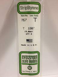 Evergreen 767 Styrene 14" T Profile 5.0mm / .198" (3pcs)