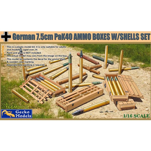 Gecko 1/16 German 7.5cm PaK40 AMMO BOXES WITH SHELLS SET Plastic Model Kit