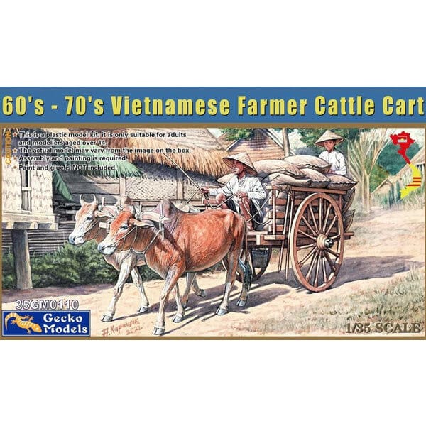 Gecko 1/35 1960s - 70s Vietnamese Farmer Cattle Cart Set Plastic Model Kit