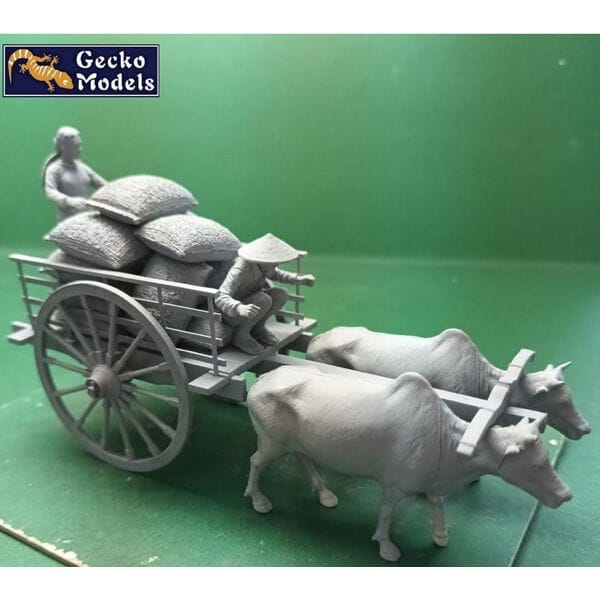 Gecko 1/35 1960s - 70s Vietnamese Farmer Cattle Cart Set Plastic Model Kit - Image 2