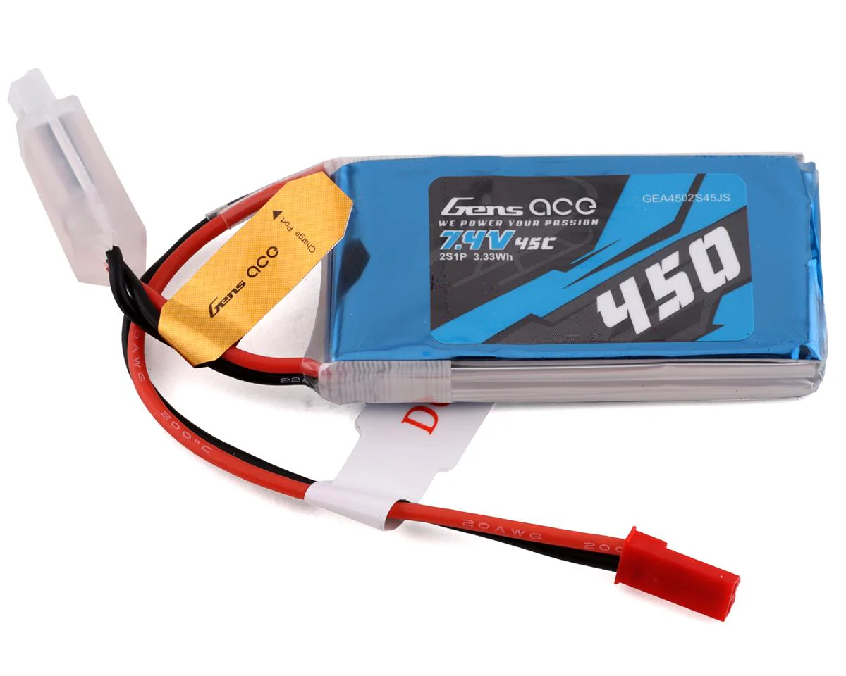 Gens Ace 2S 450mAh 7.4V 45C Soft Case LiPo Battery (JST)