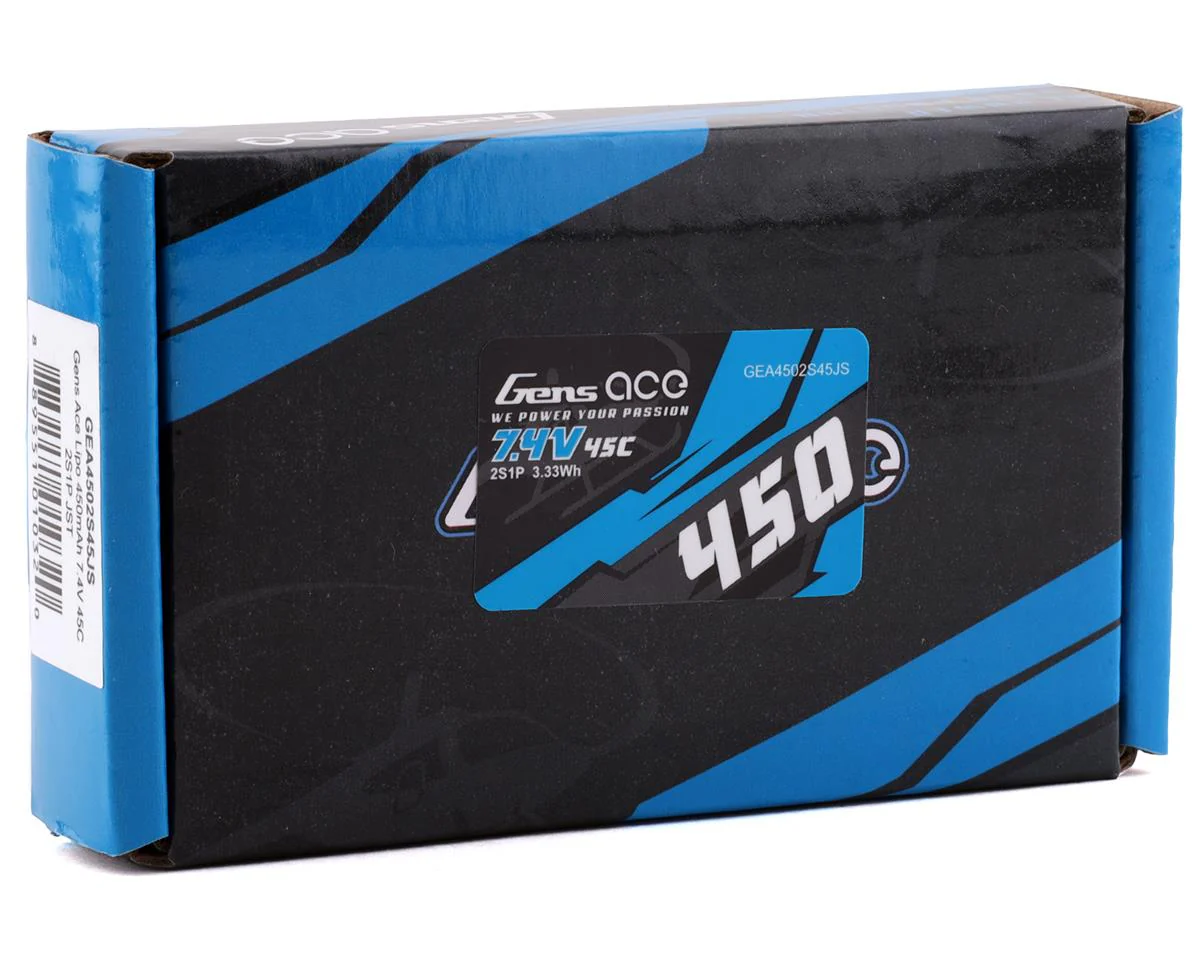 Gens Ace 2S 450mAh 7.4V 45C Soft Case LiPo Battery (JST) - Image 2