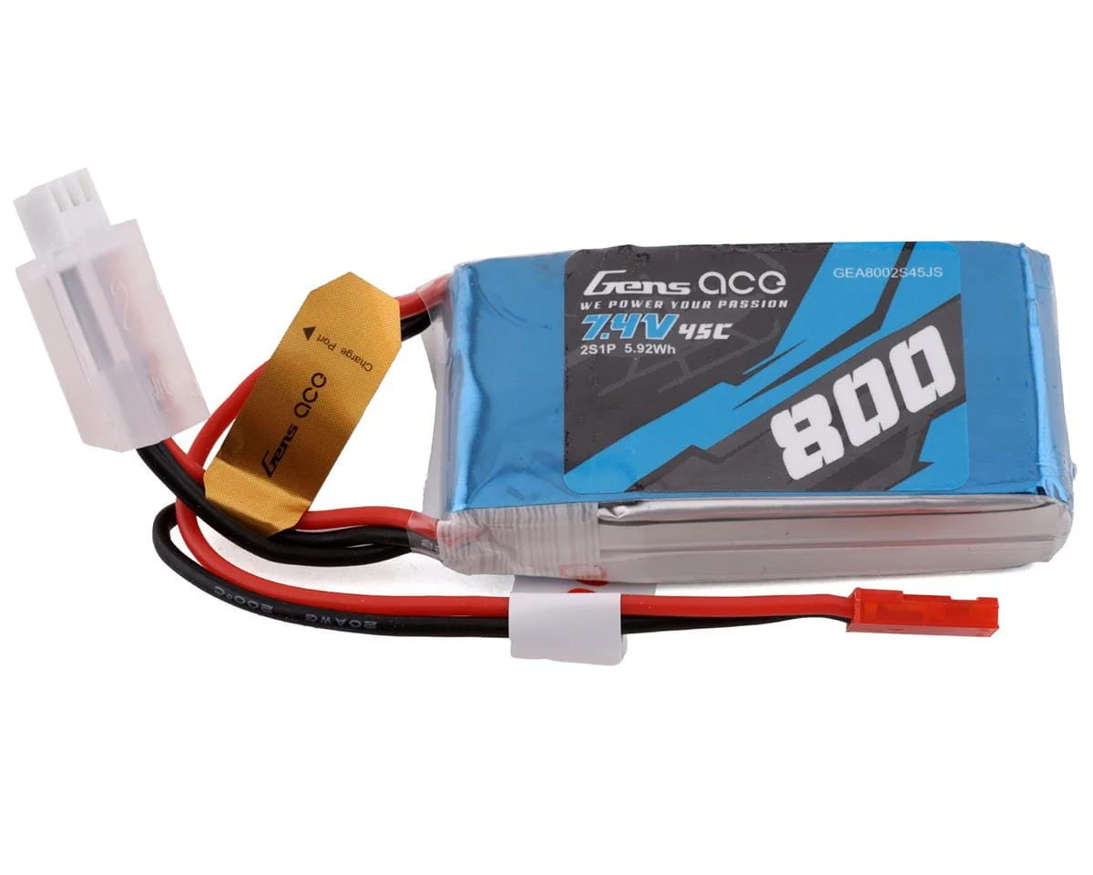 Gens Ace 2S 800mAh 7.4V 45C Soft Case LiPo Battery (JST)