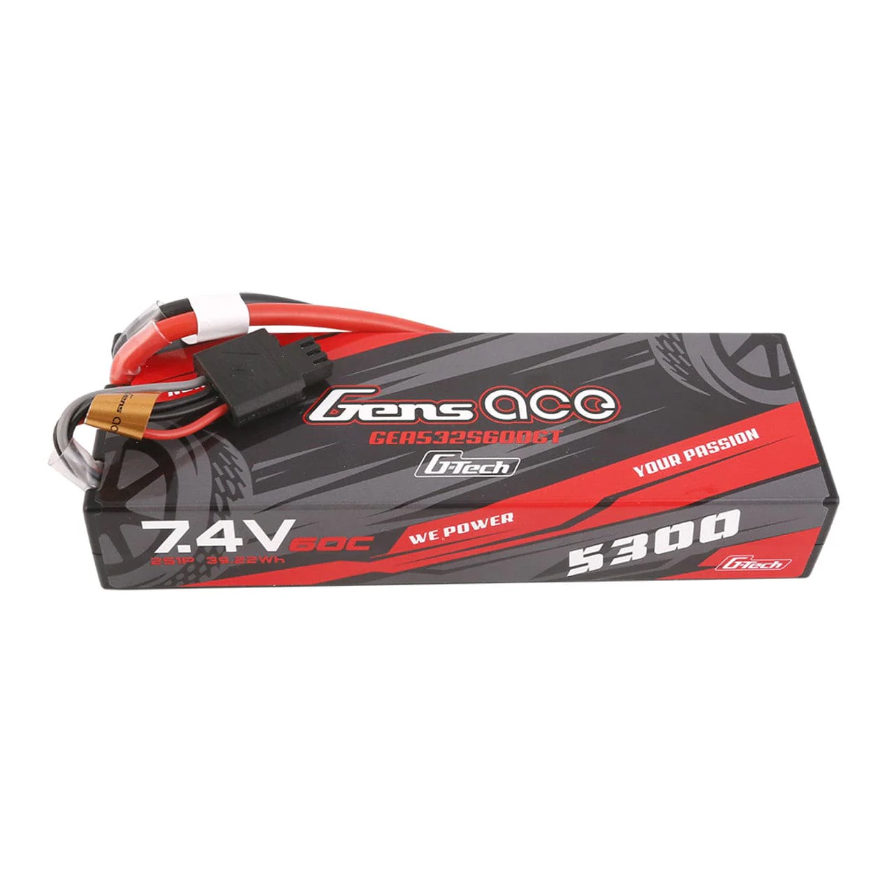 Gens Ace G-Tech 2S 5300mAh 60C 7.4V Hardcase/Hardwired Lipo Battery - Deans