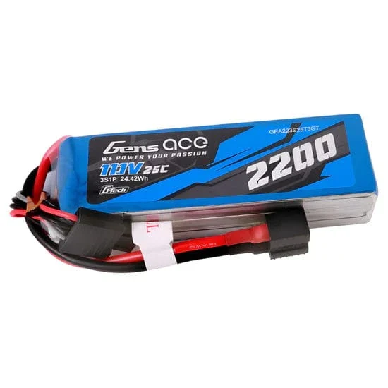 Gens Ace G-Tech 3S 2200mAh 25C 11.1V Soft Pack Lipo Battery - 1TO3 Plug