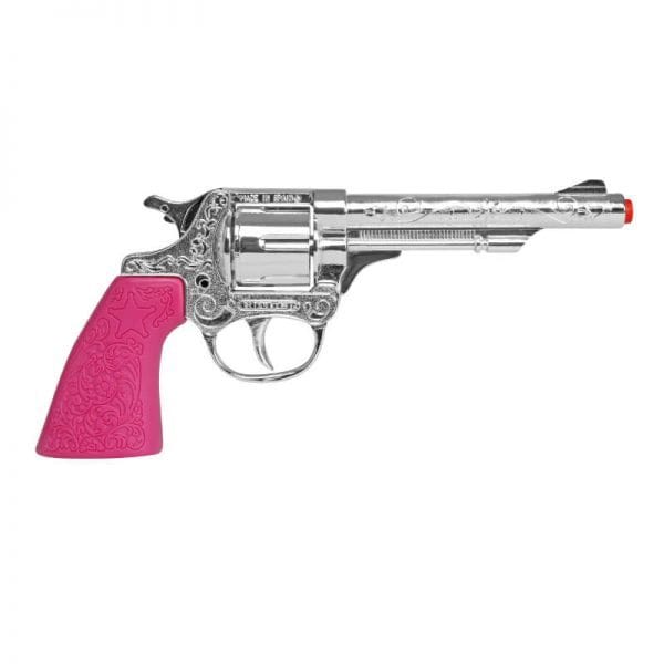Gonher Pink Cowgirl Revolver With Holster - 8 Shot Cap Gun