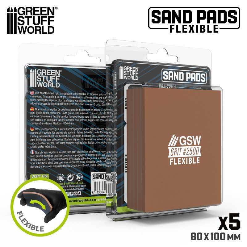 Green Stuff World Flexible Sand Pads 100x80mm - 5mm - Grit #2500 - DARK BROWN (5pcs)