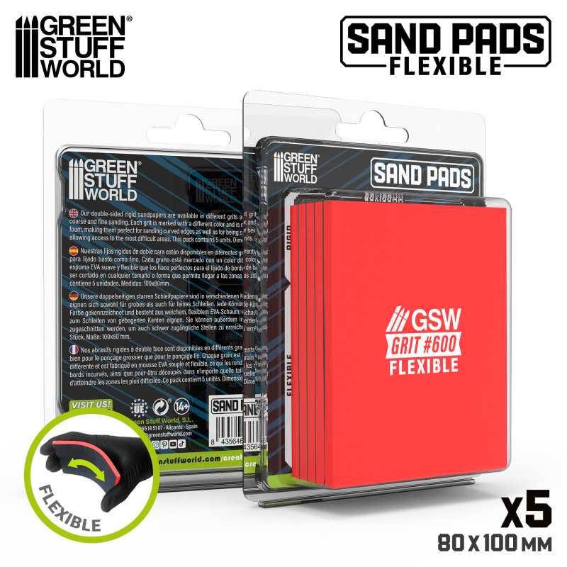 Green Stuff World Flexible Sand Pads 100x80mm - 5mm - Grit #600 BURGUNDY (5pcs)