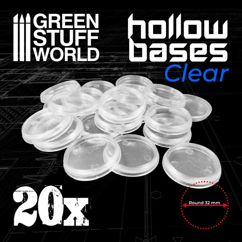 Green Stuff World Hollow Plastic Bases - Transparent 32mm (20pcs)
