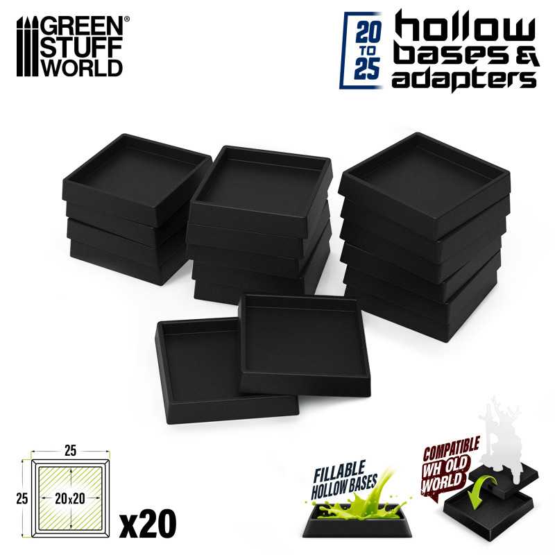 Green Stuff World Plastic Hollow Bases - Square 25mm (20pcs)