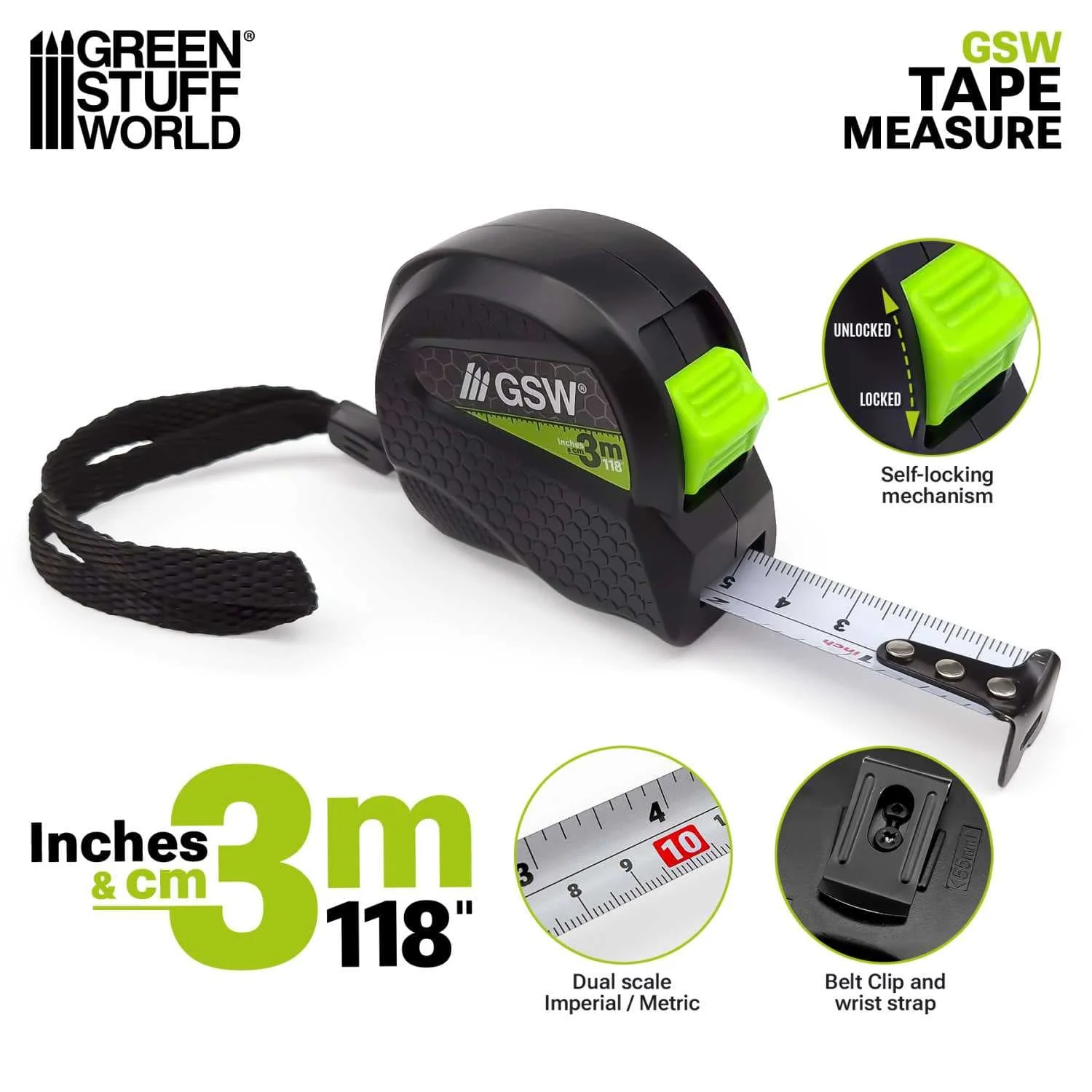 Green Stuff World Tape Measure - Centimeters and Inches - Image 3
