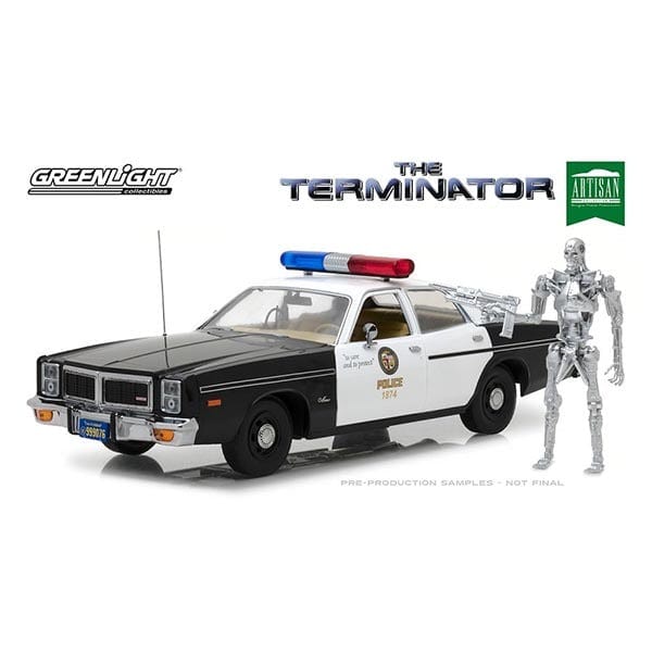 Greenlight 1/18 The Terminator 1977 Dodge Monaco Metropolitan Police with T-800 Endoskeleton Figure