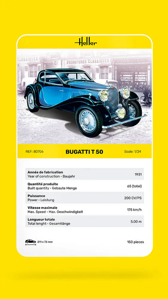 Heller 1/24 Bugatti T 50 Plastic Model Kit - Image 3
