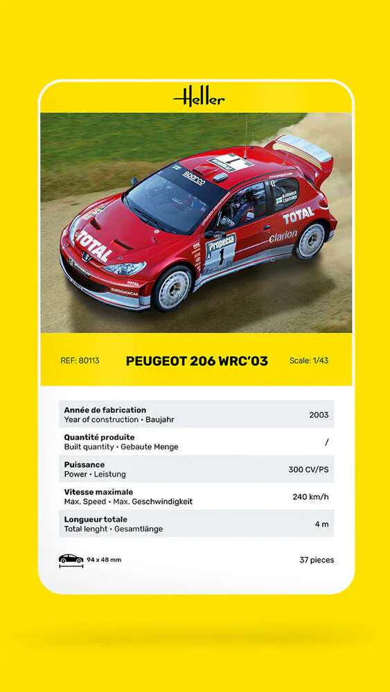 Heller 1/43 Peugeot 206 WRC03 Plastic Model Kit - Image 3