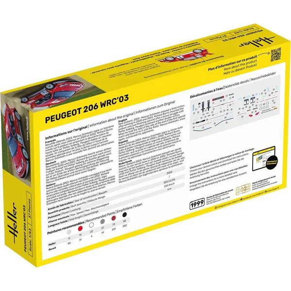 Heller 1/43 Peugeot 206 WRC03 Plastic Model Kit - Image 4