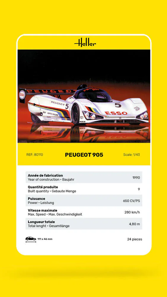 Heller 1/43 Peugeot 905 Plastic Model Kit - Image 3