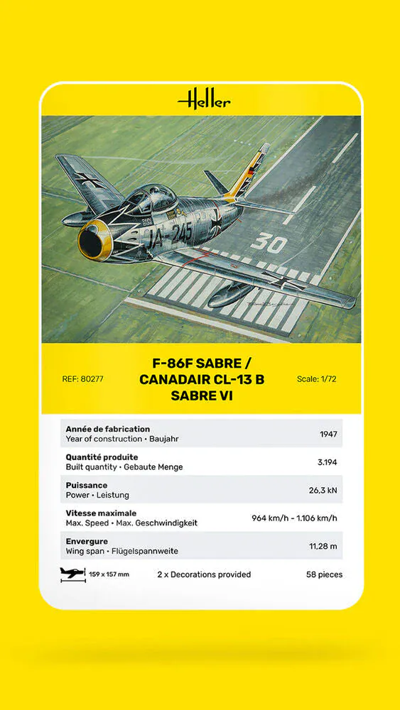 Heller 1/72 F-86F Sabre / Canadair CL-13 B Sabre VI Plastic Model Kit - Image 3